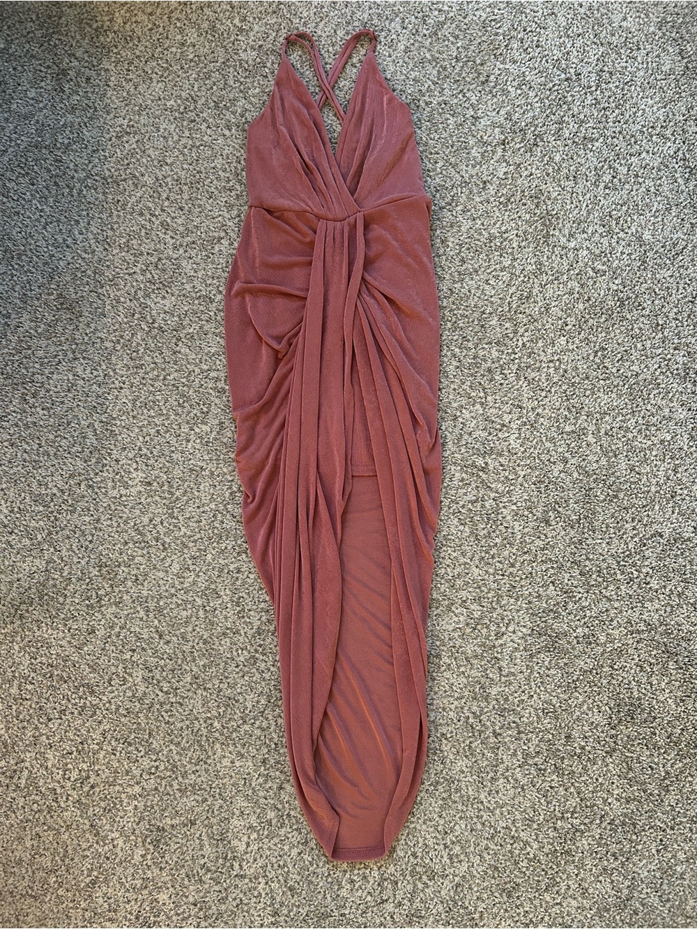 Sleeveless Draped Ruched Maxi Dress in Dusty Rose